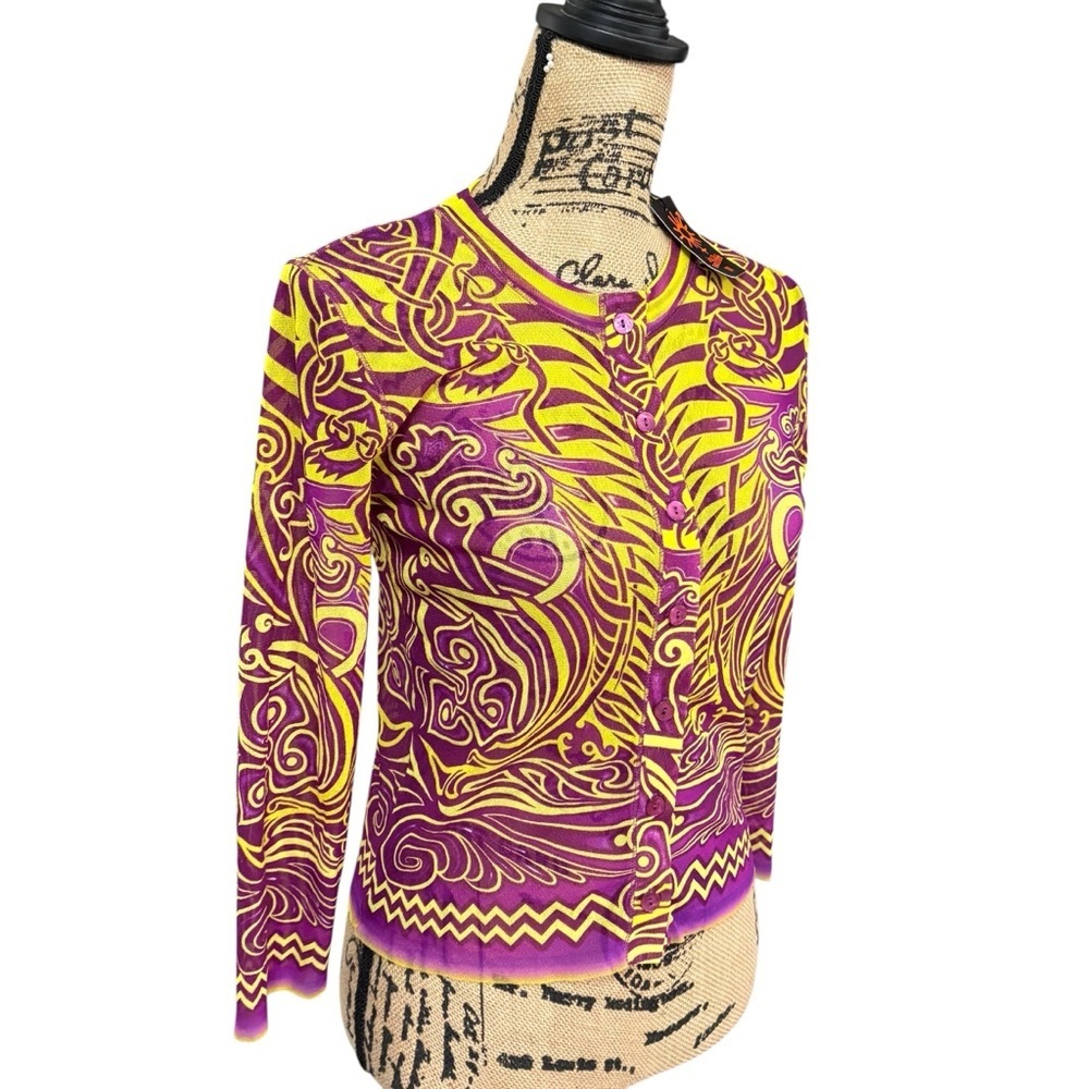 Jean Paul Gaultier Soleil Mesh Long Sleeve Cardigan Button Front Cropped Large - Picture 3 of 13